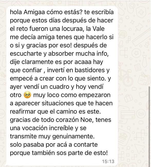 Mensaje de Nati a Noel: después del reto invertí en bastidores, empecé a crear y vendí dos cuadros